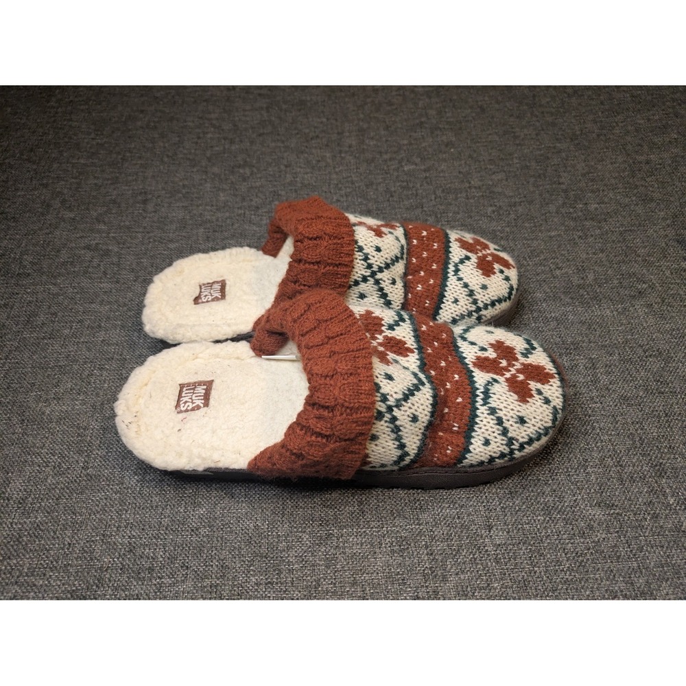 Muk Luks Womens Slipper Booties Indoor Outdoor Red Festive White XL 11-12